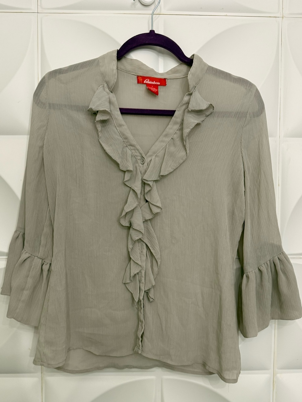 Rainbow Gray Ruffle V-Neck Blouse